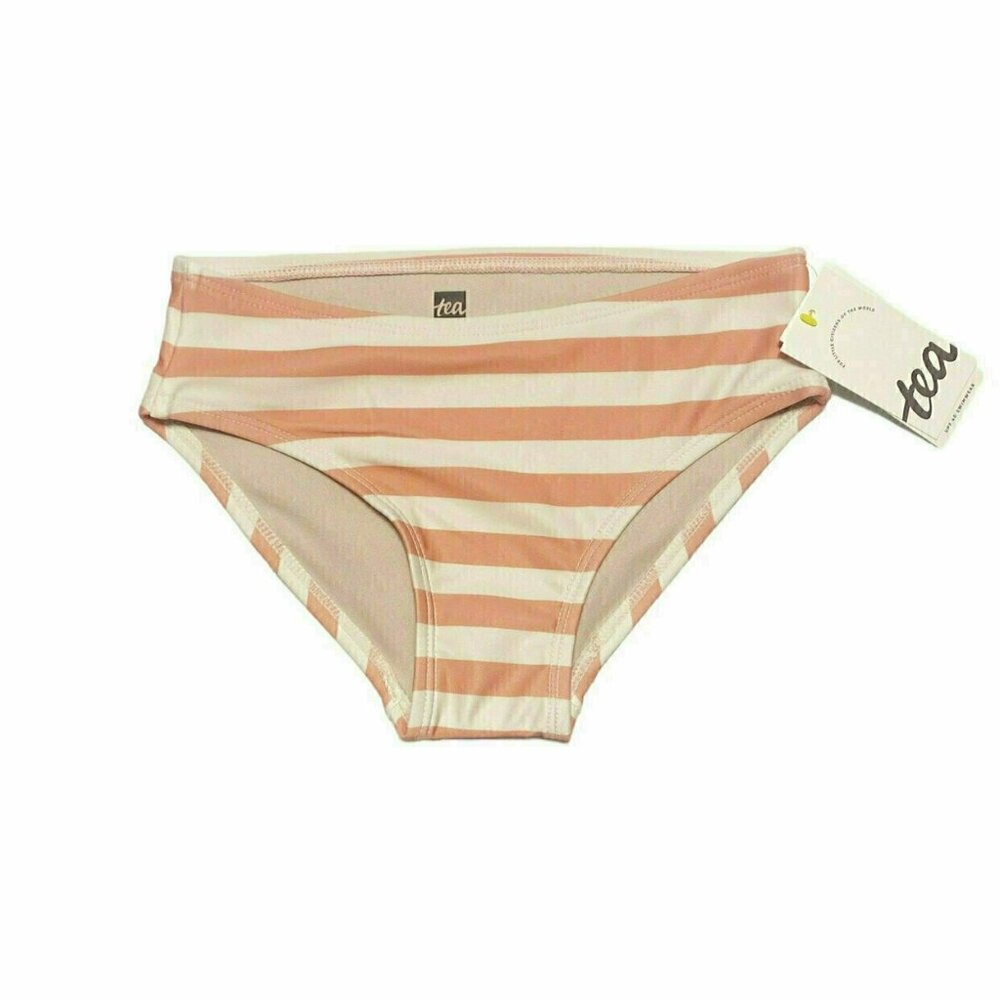 NWT Tea Collection Bikini Bottom Peach Blossom Pink Striped Size 14